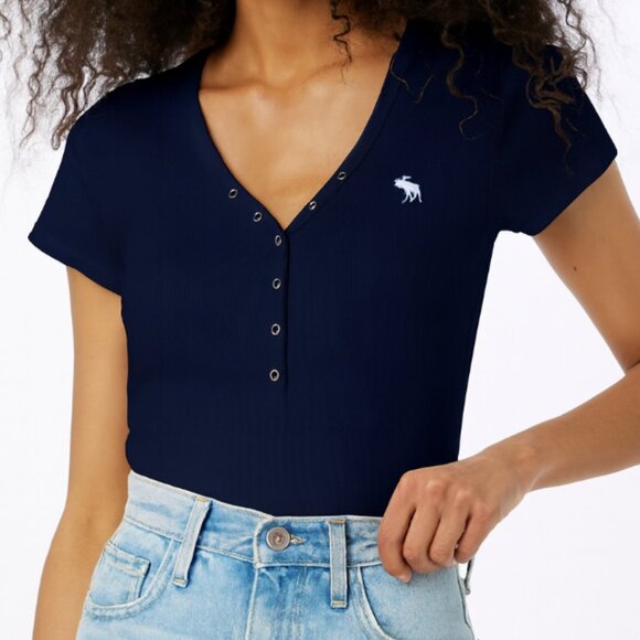 Abercrombie SoftAF Short Sleeve Icon Henley Navy Blue Size S - Picture 2 of 6